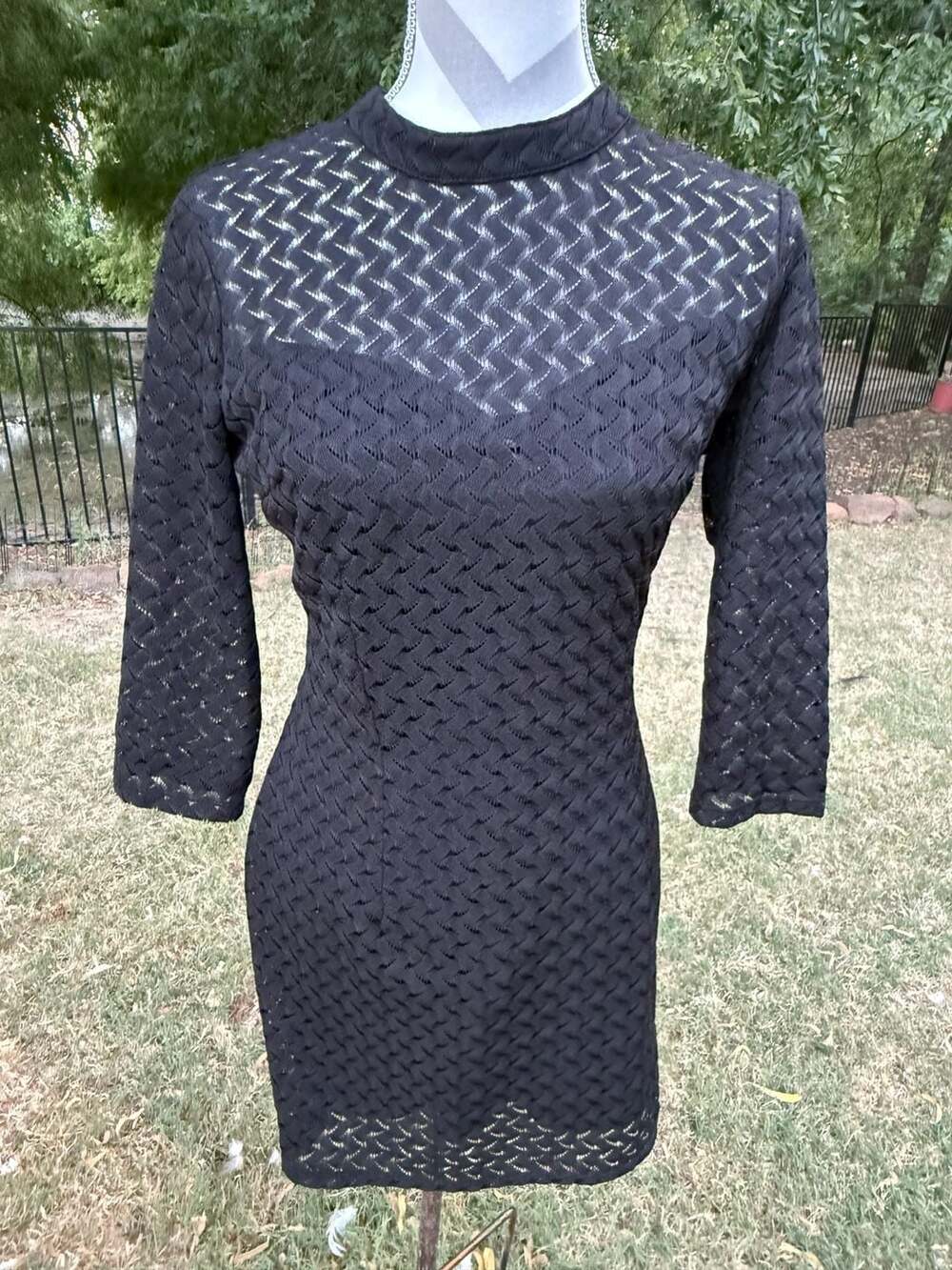 Bebe Large Black Lace Dress with High Neck and Back Cutout